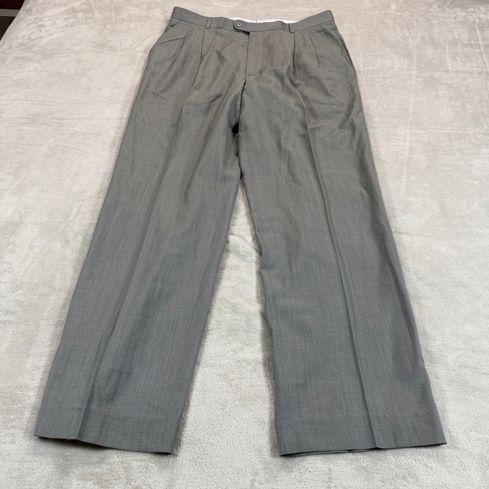 Zanella Bennett Mens 36x32 Grey Green Pleated Wool Dress Pants Italy Nordstrom